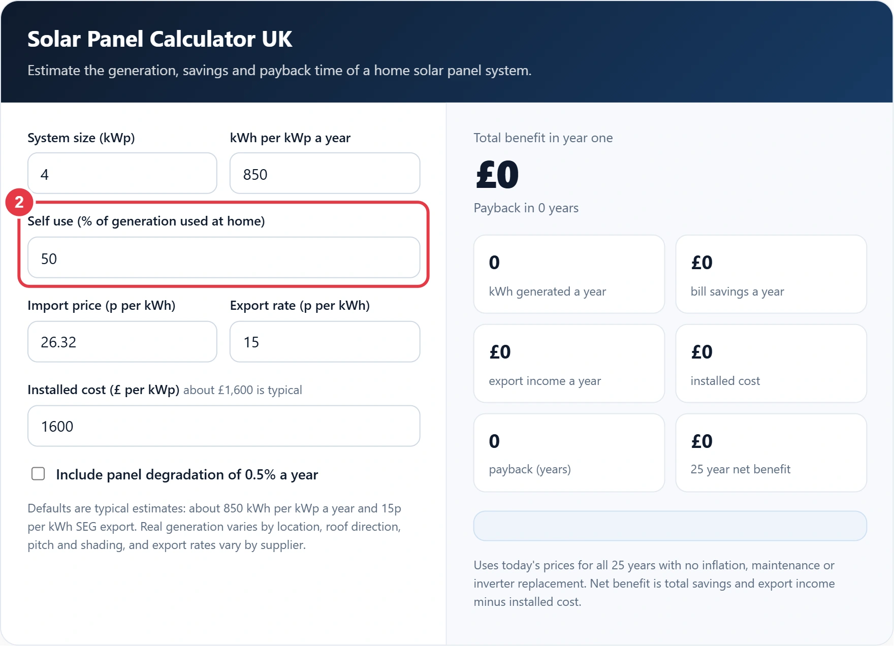 Step 2: set how much solar power you use at home