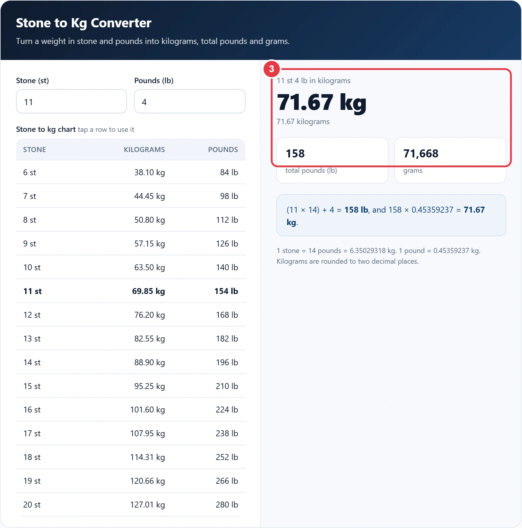 Step 3: read the weight in kilograms, pounds and grams