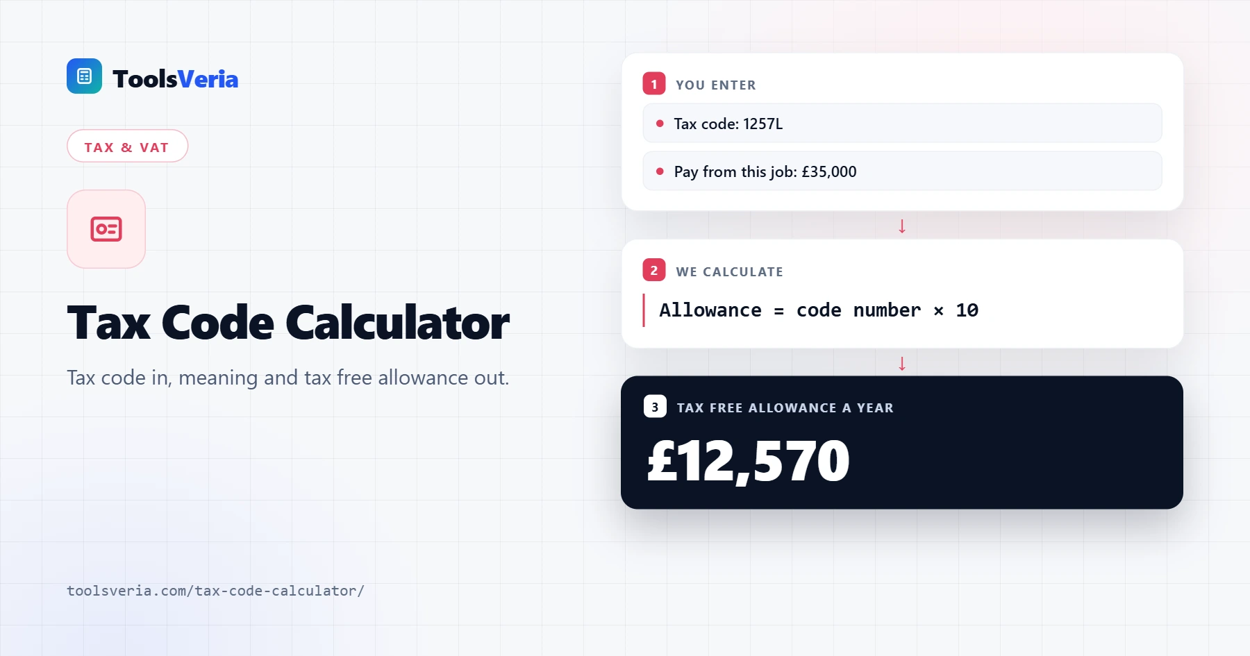 Tax code calculator showing what the 1257L tax code means and the tax free allowance