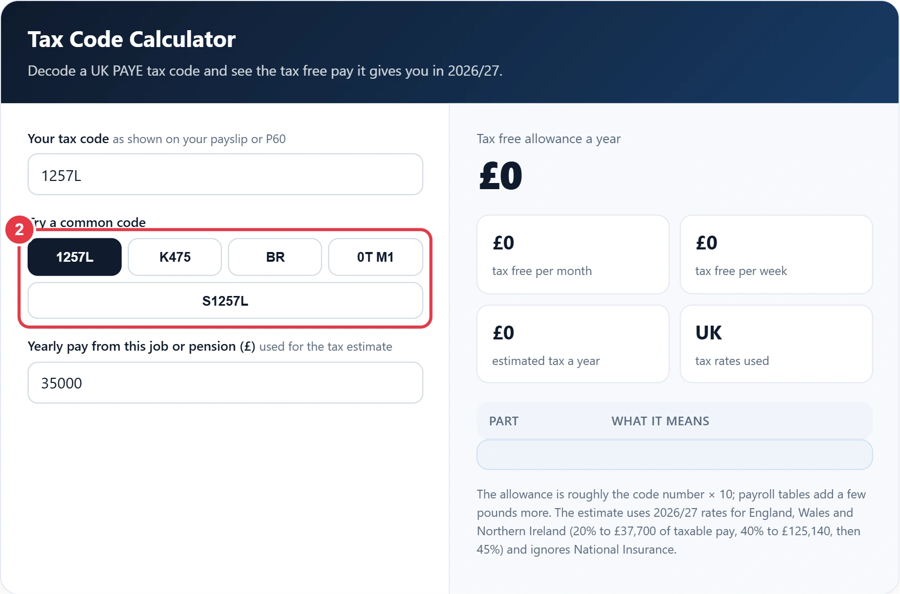 Step 2: try common codes such as K, BR, 0T and Scottish codes
