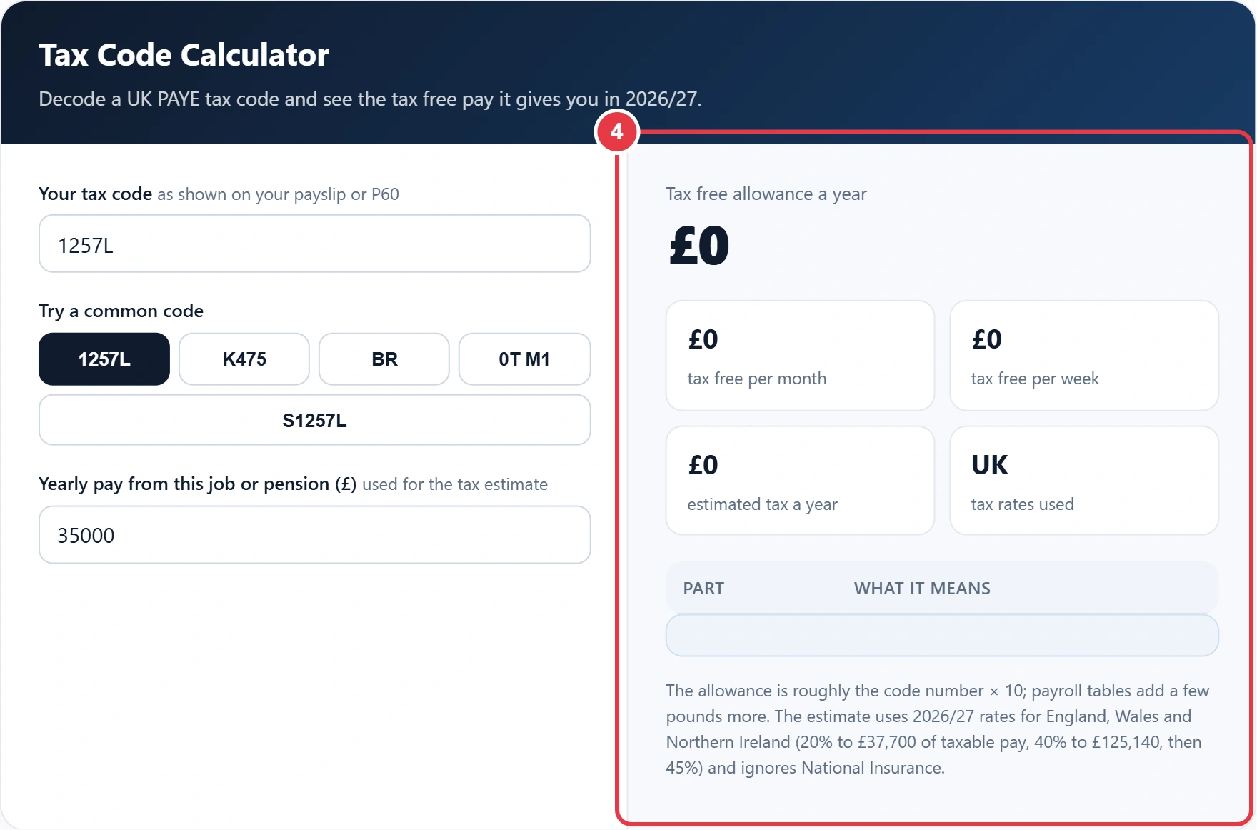 Step 4: read your tax free allowance and what each part of the code means