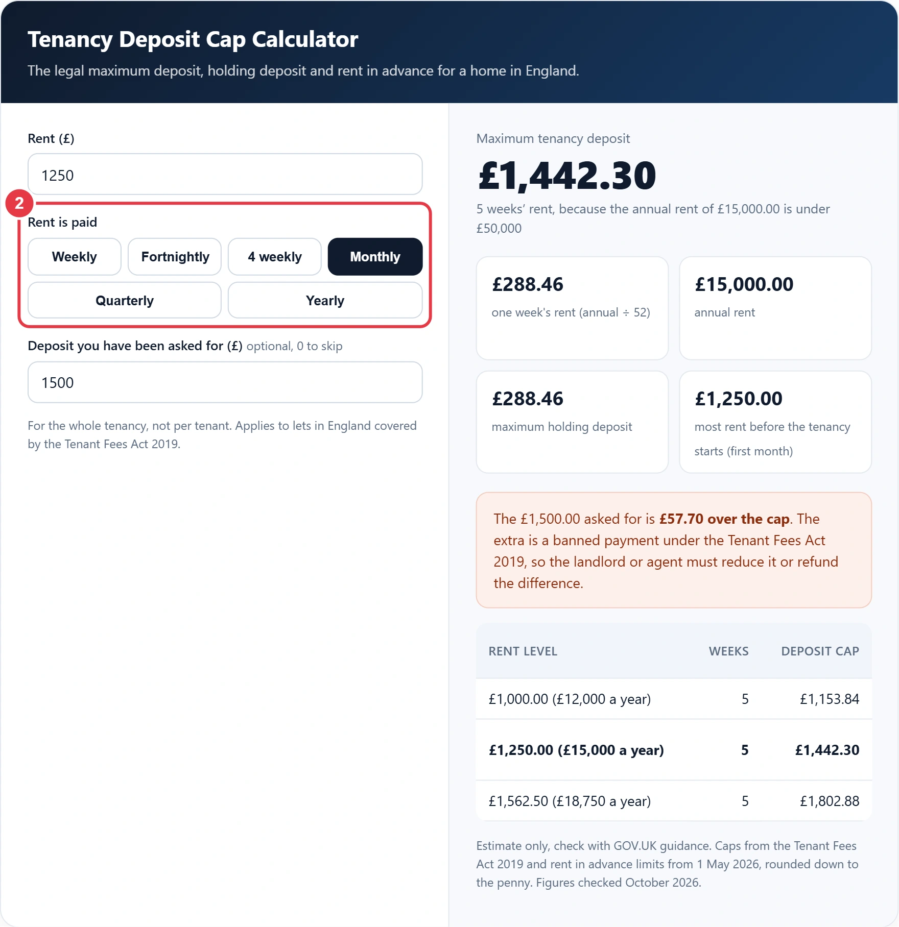 Step 2: choose how often the rent is paid