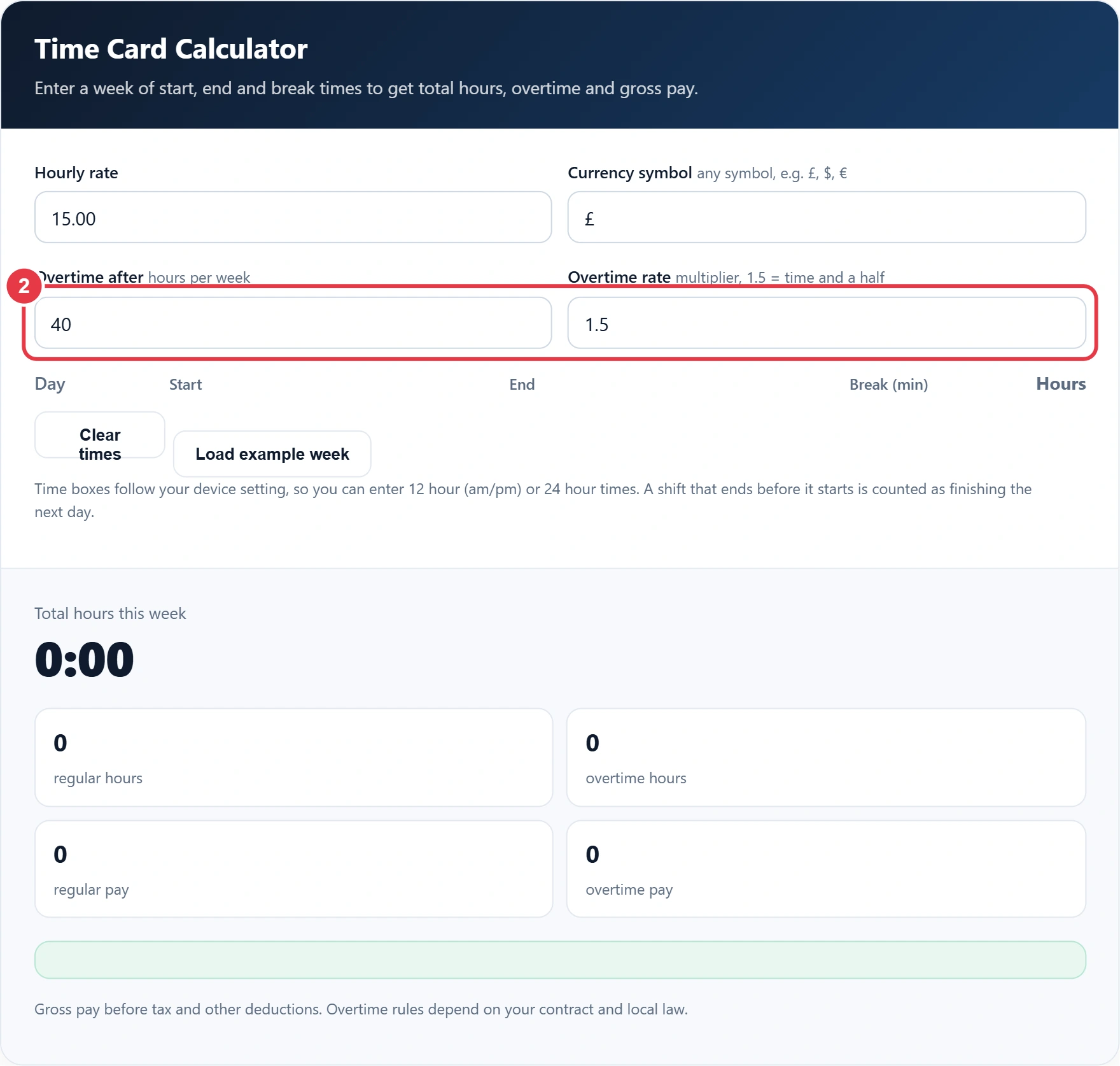 Step 2: set the weekly overtime threshold and multiplier