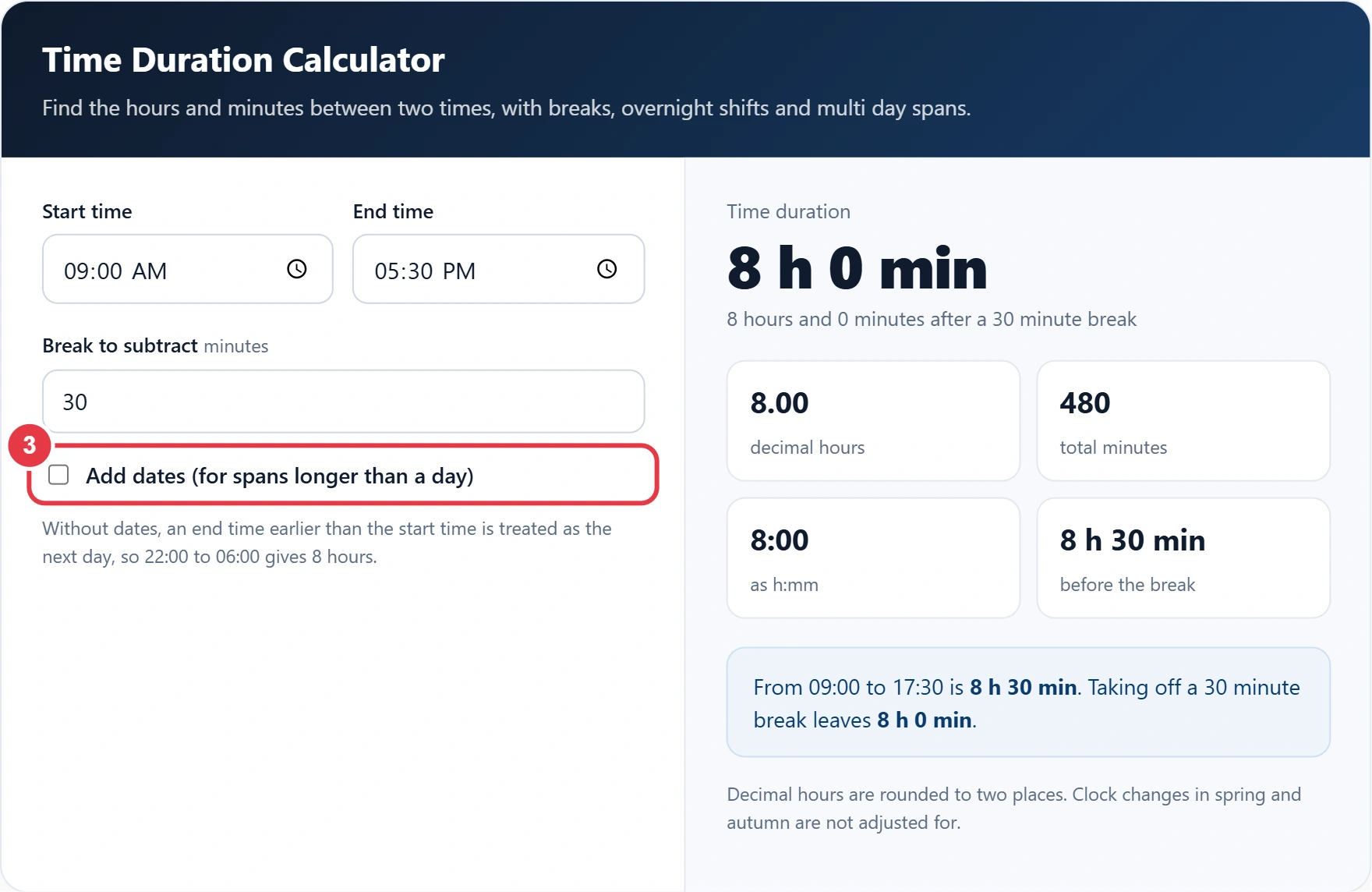 Step 3: add dates for multi day spans