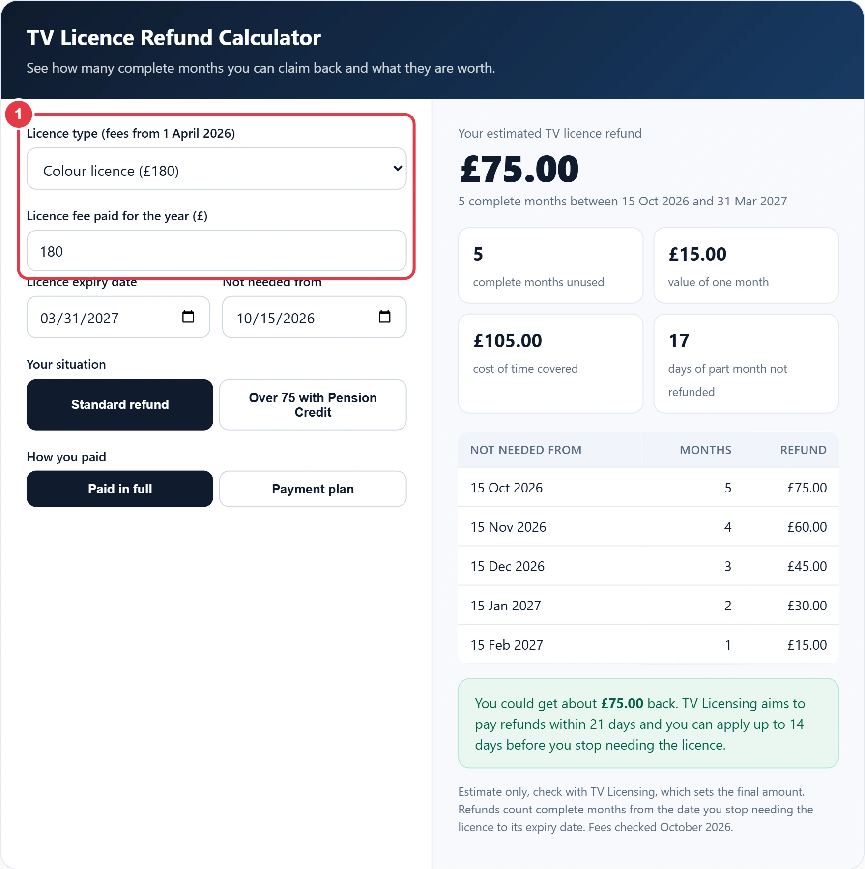 Step 1: choose your TV licence type and fee