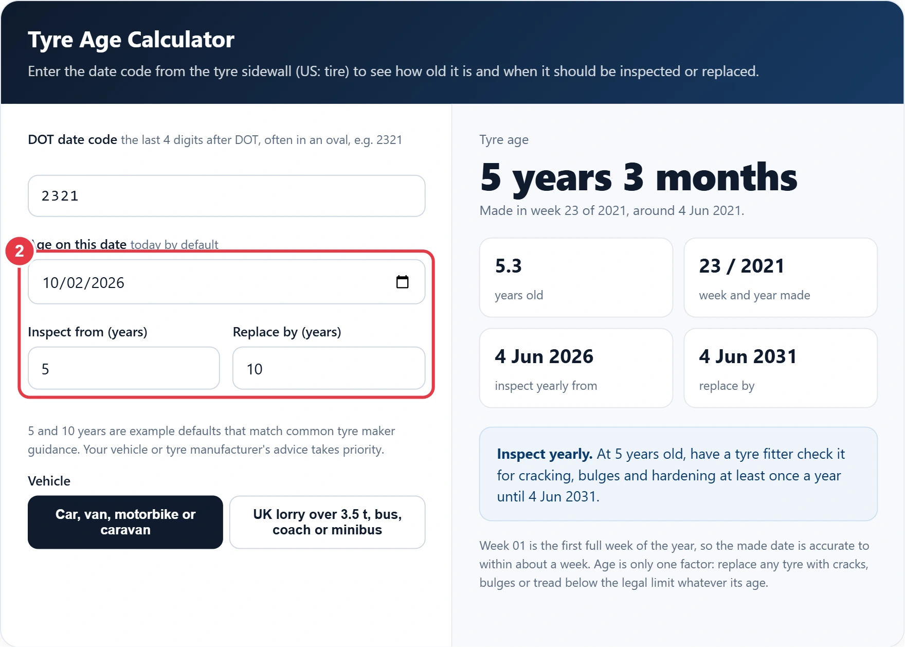 Step 2: set the check date and the inspection and replacement ages