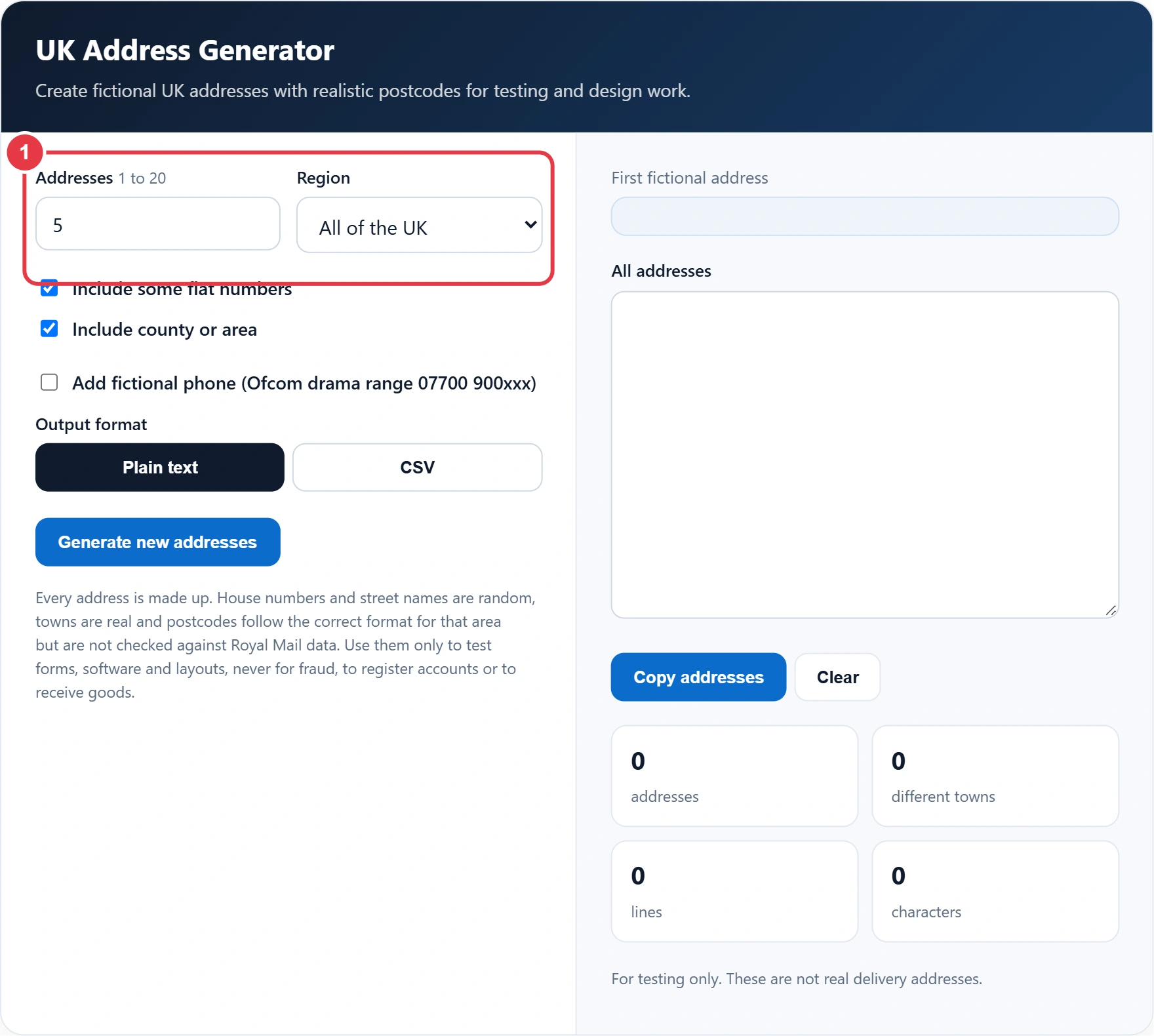 Step 1: choose how many addresses and which region