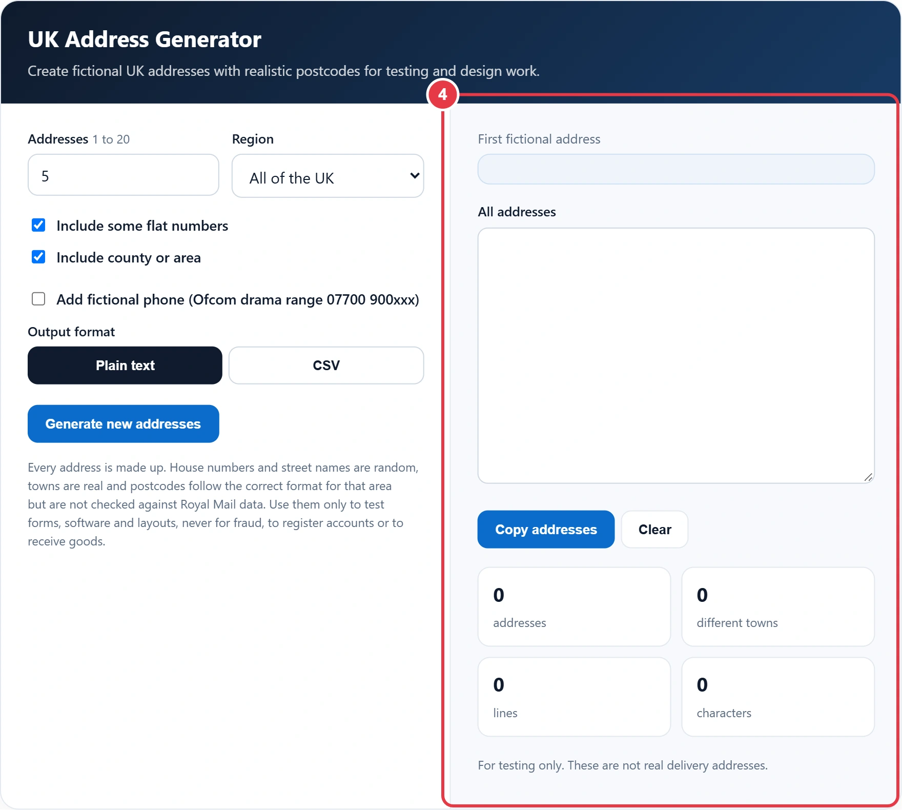 Step 4: review and copy the generated addresses