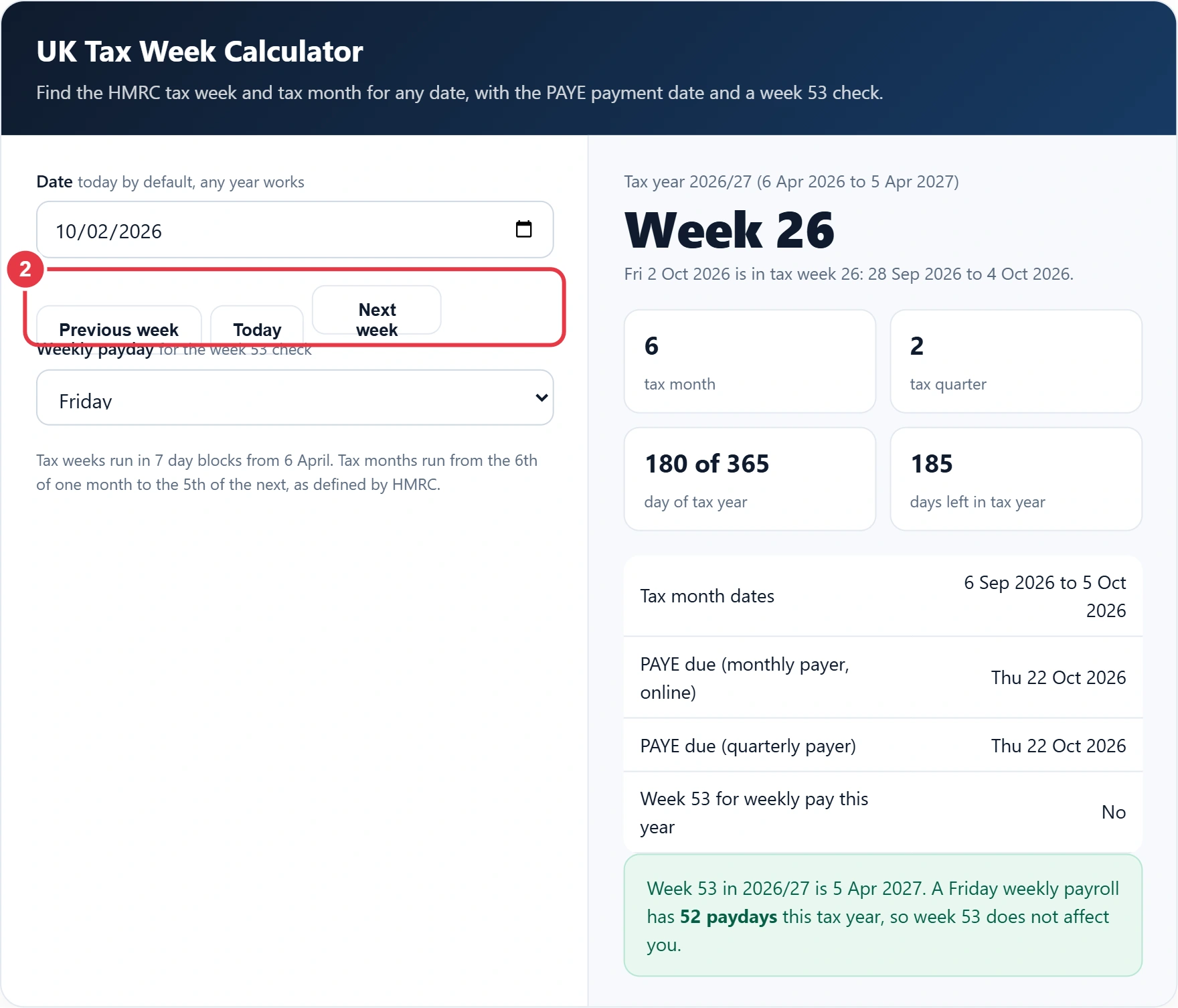 Step 2: step back or forward a week, or return to today