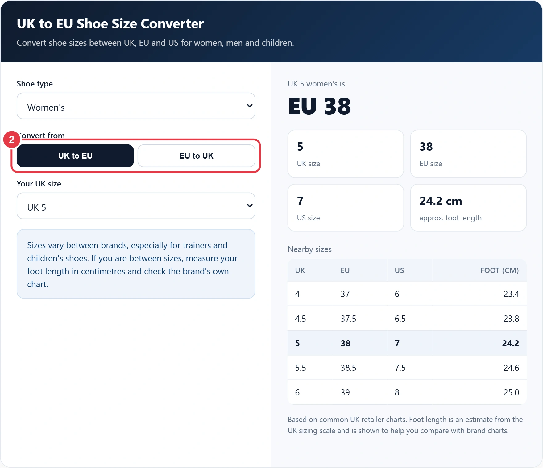 Step 2: choose UK to EU or EU to UK
