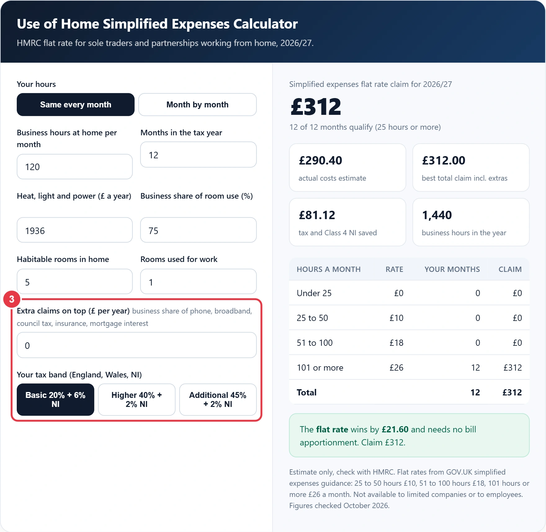 Step 3: add extra claims and choose your tax band