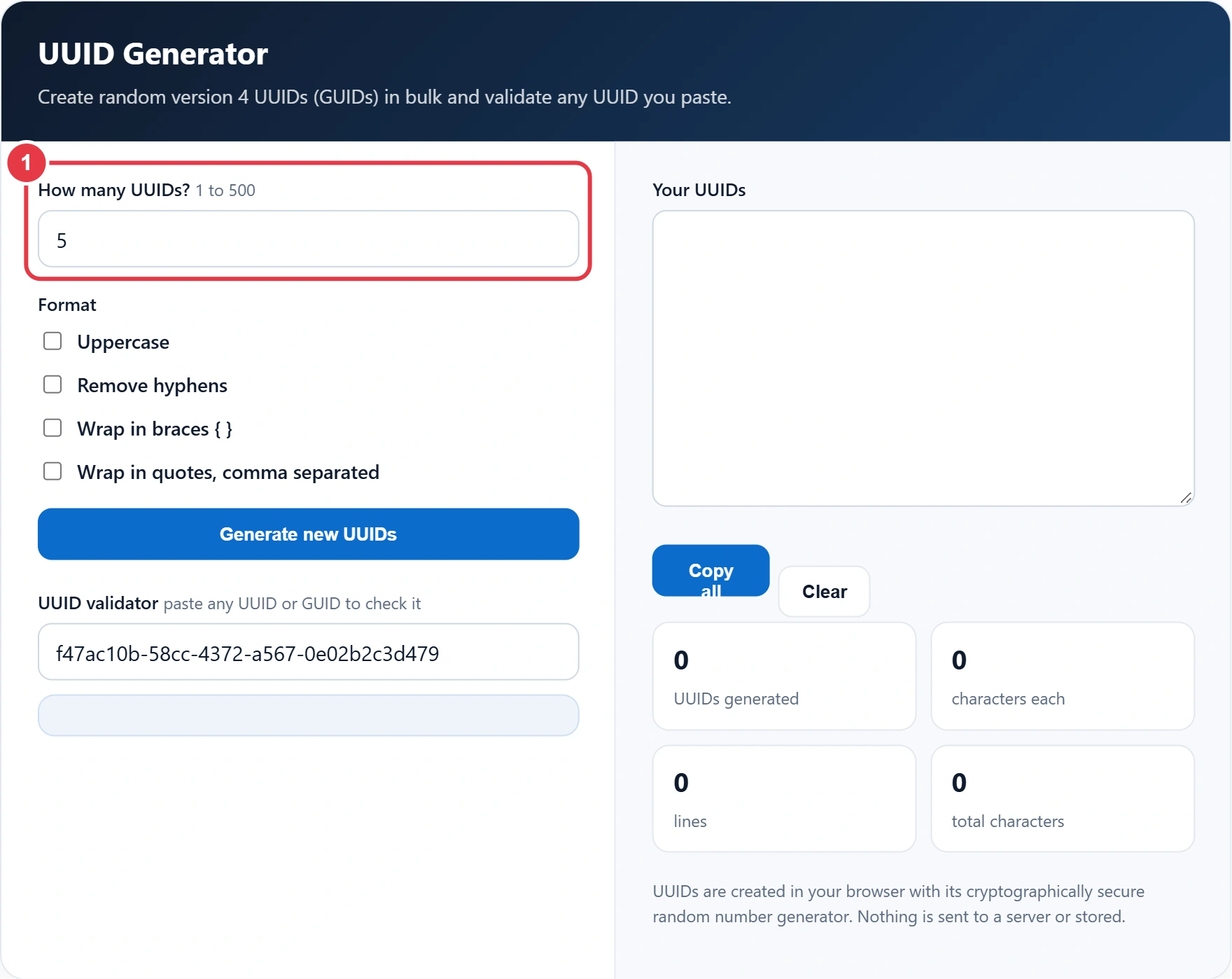 Step 1: choose how many UUIDs to generate