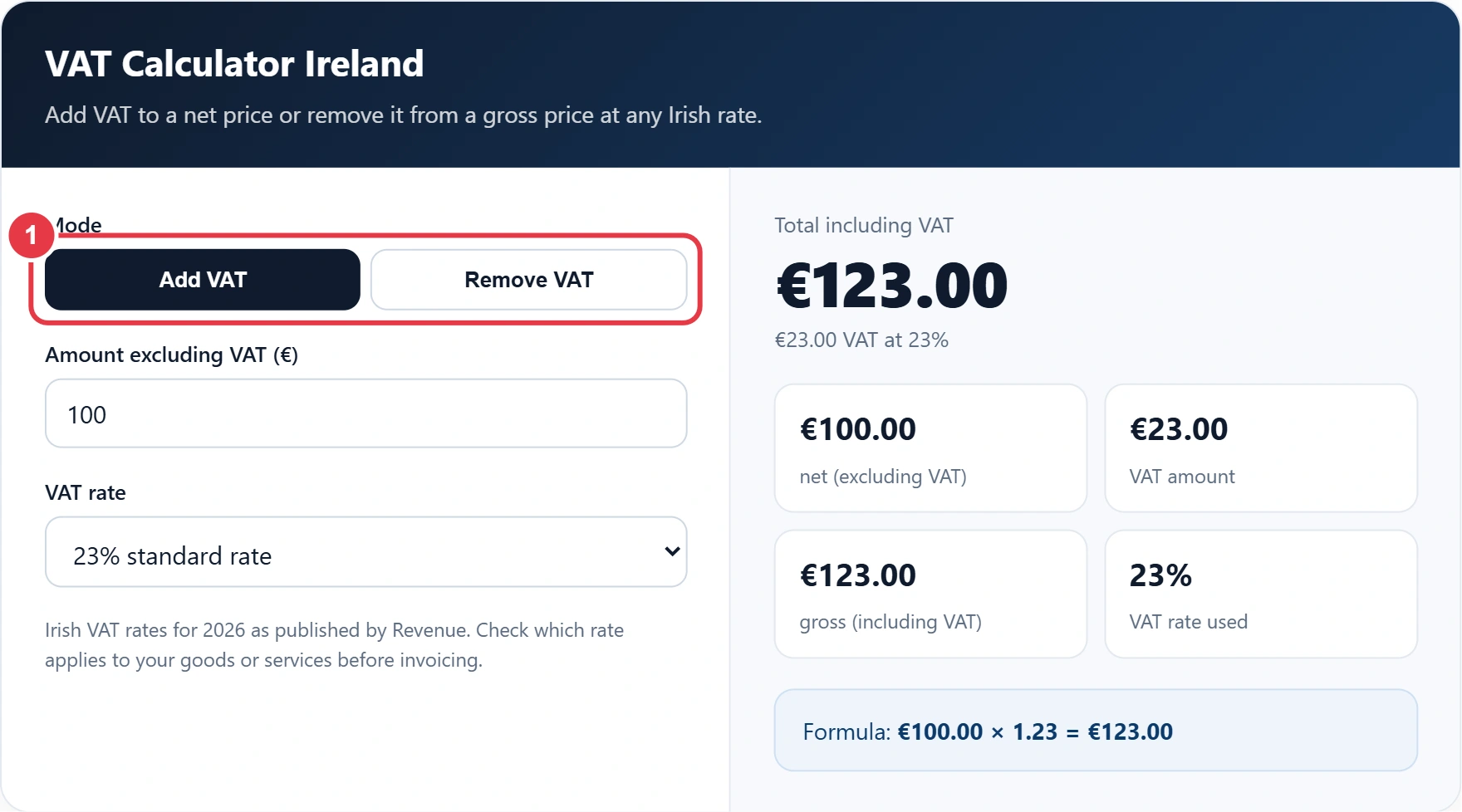 Step 1: choose to add or remove VAT