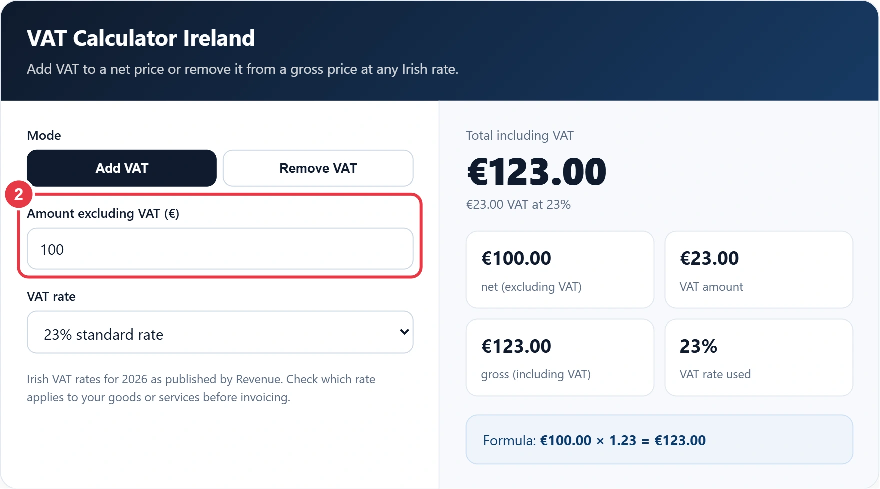 Step 2: enter the amount in euro