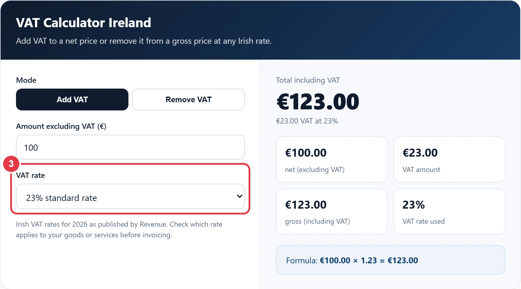 Step 3: choose the Irish VAT rate
