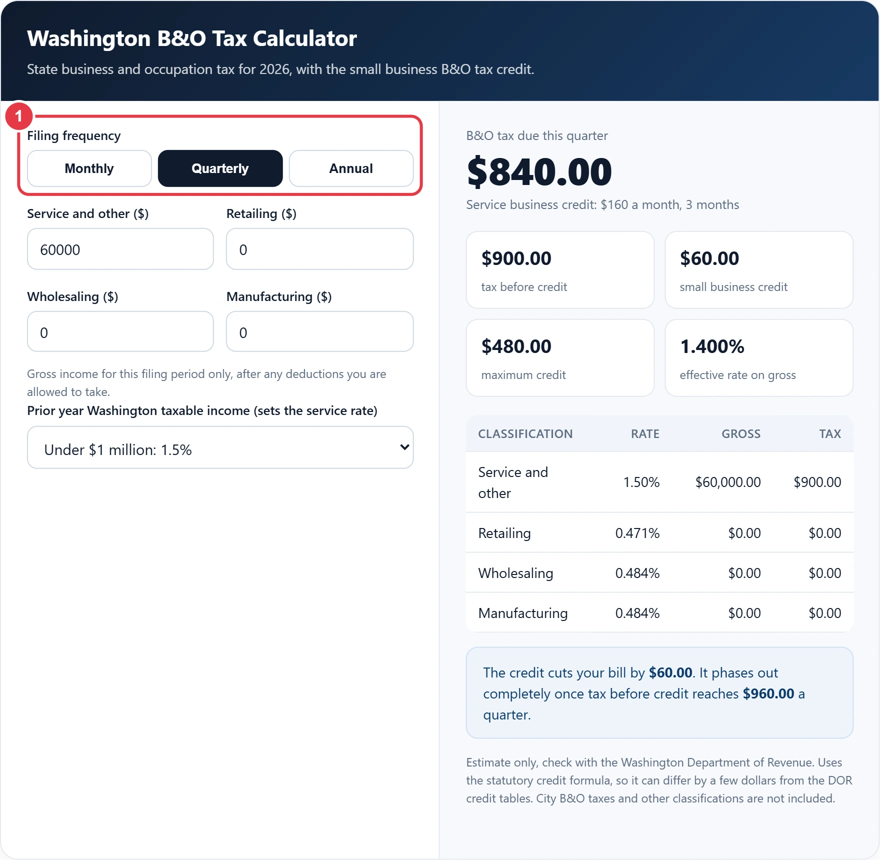 Step 1: choose monthly, quarterly or annual filing