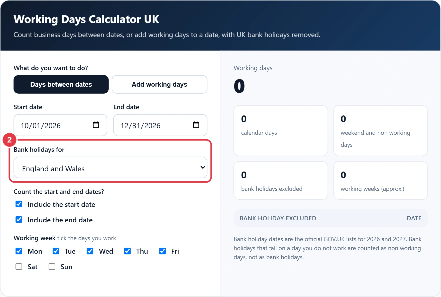 Step 2: pick the UK nation for bank holidays